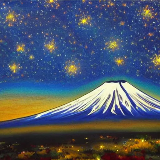 Image similar to painting of mount Fuji in style of starry night