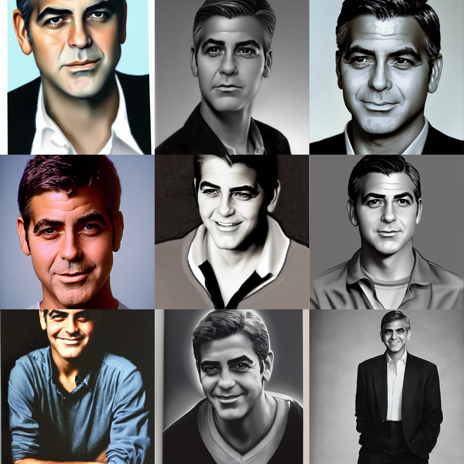 Prompt: yearbook photo of young George Clooney looking awkward, by Craig Mullins,