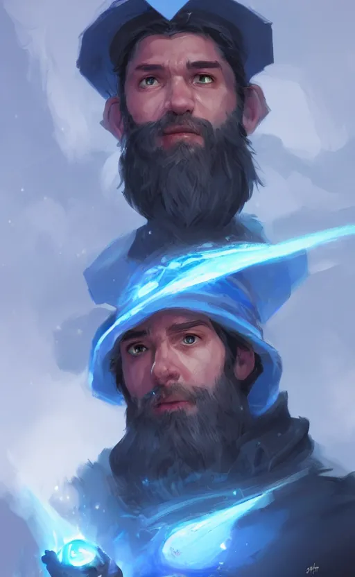 Image similar to alexis ohanian as a wizard, blue wizard hat, concept art, detailed face, fantasy, highly detailed, hearthstone, cinematic lighting, digital art painting by greg rutkowski