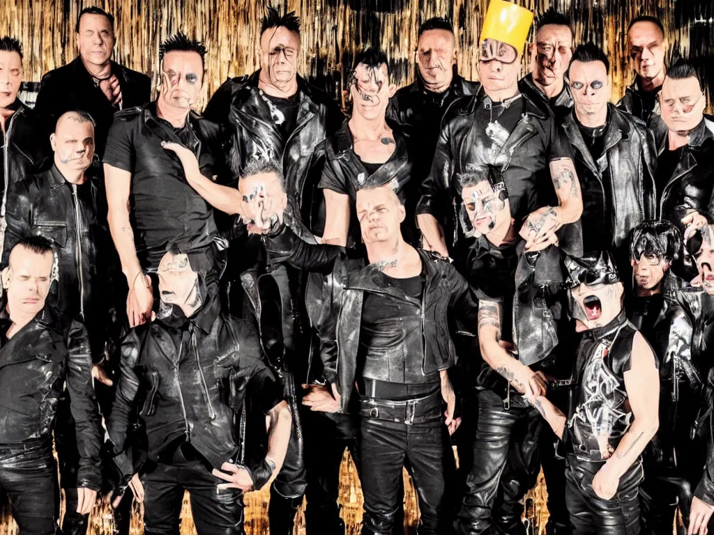 Prompt: rammstein band perform a gig inside a bouncy castle