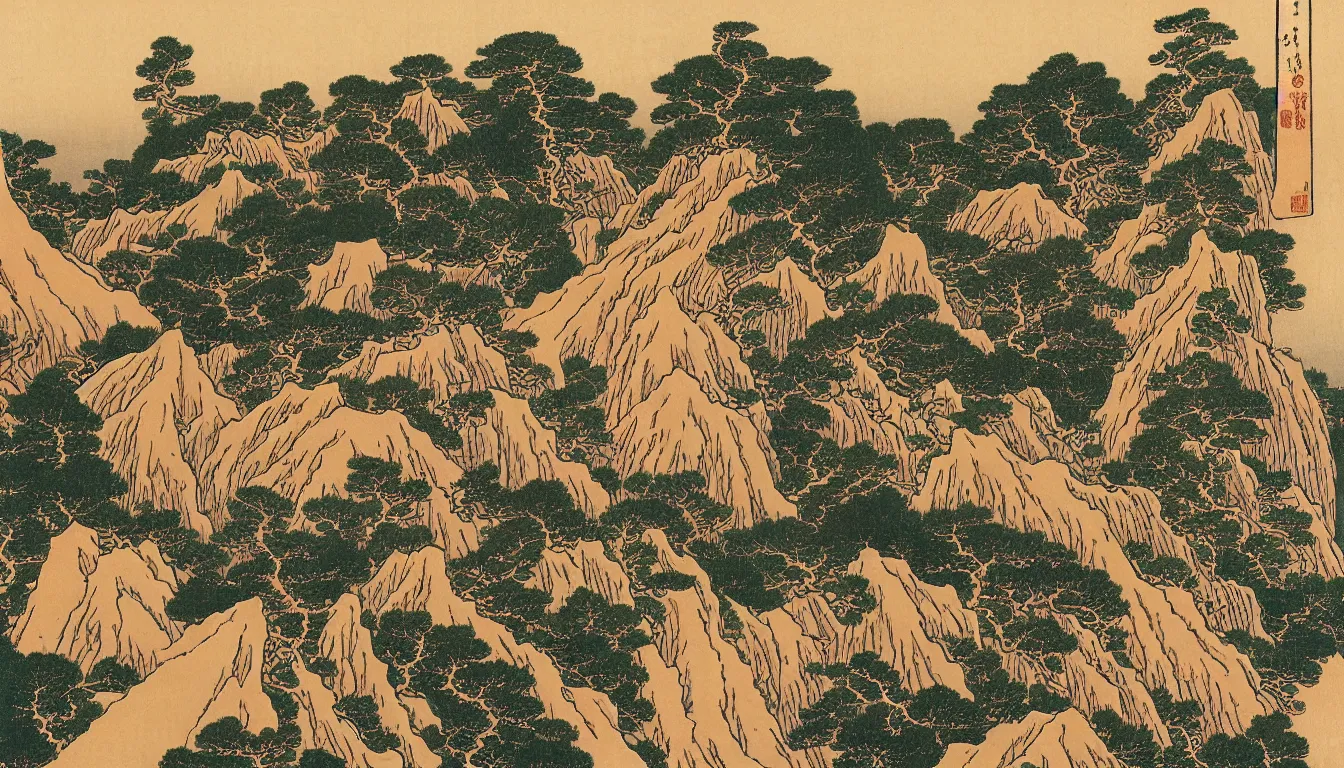 Image similar to the grand canyon by hokusai