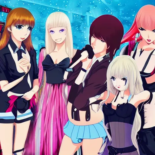 Prompt: anime poster with Taylor swift and singers