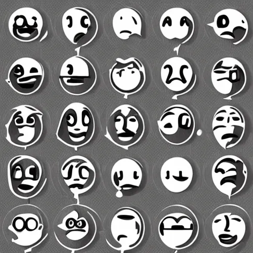 Image similar to grey emoji icon, white background, 2 d, high detailed, no colours but grey