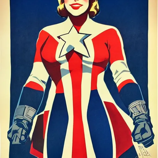 Image similar to female captain america. wwii american propaganda poster by james gurney