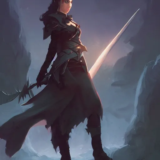 Image similar to trending on artstation, holding a sword, vampire, character design, concept art, style of greg rutkowski, makoto shinkai, pretty face, forward facing, fantasy armor, highly detailed, digital art, witch, female