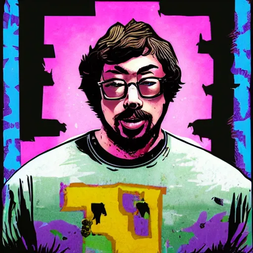 Image similar to sam hyde in hotline miami 2, game box art, high detail, high quality