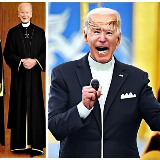 Prompt: joe biden as a priest in the church of satan,