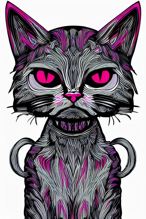 Image similar to demon cat, art by brian miller, sticker, colorful, illustration, highly detailed, simple, smooth and clean vector curves, no jagged lines, vector art, smooth