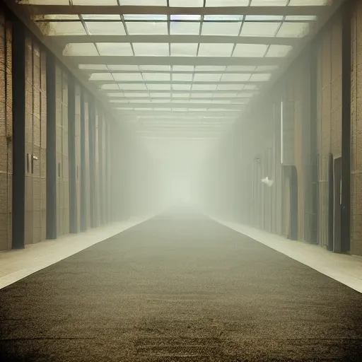 Image similar to long hallway with a fog,