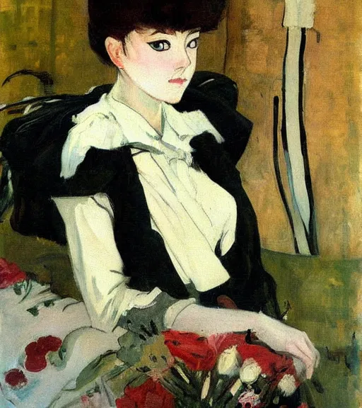 Image similar to valentin serov painting of an anime woman