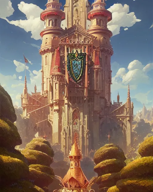 Image similar to highly detailed surreal vfx portrait of a blessed shield in a majestic castle by golden tree, stephen bliss, unreal engine, greg rutkowski, loish, rhads, beeple, makoto shinkai and lois van baarle, ilya kuvshinov, rossdraws, tom bagshaw, alphonse mucha, global illumination, detailed and intricate environment