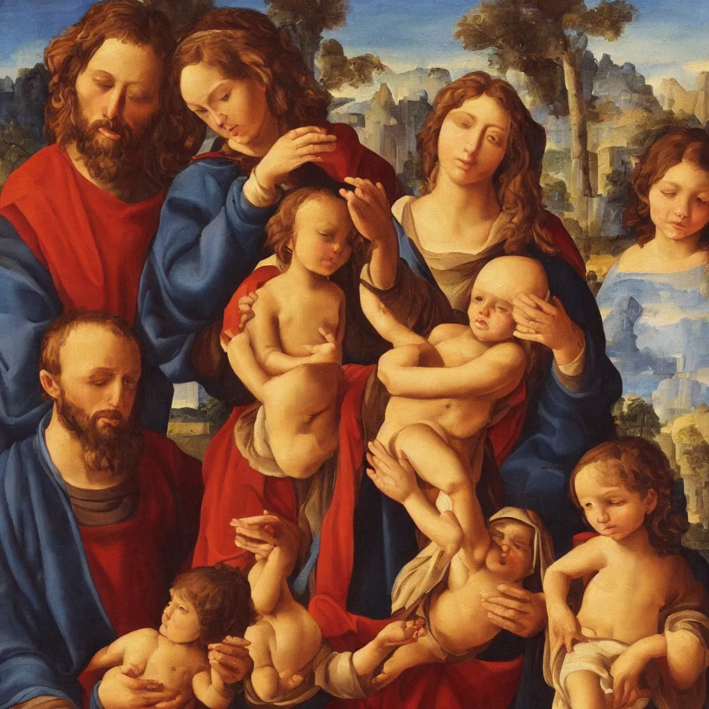 Image similar to a very detailed oil painting of the Holy Family, By Andrea Vaccaro