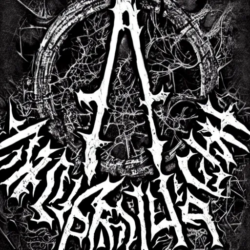 Prompt: black metal band font, unreadable