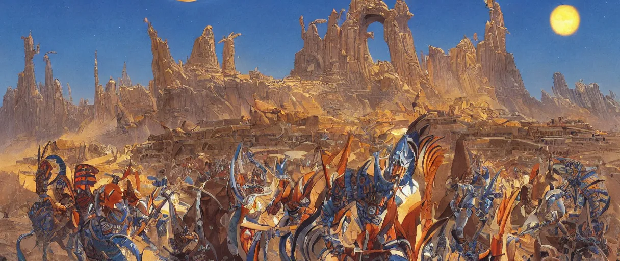 Prompt: A beautiful illustration of an ancient ocean city of anthropomorphic Feline warriors by Robert McCall and Ralph McQuarrie | sparth:.2 | Time white:.2 | Graphic Novel, Visual Novel, Colored Pencil, Comic Book:.3 | unreal engine:.5 | establishing shot