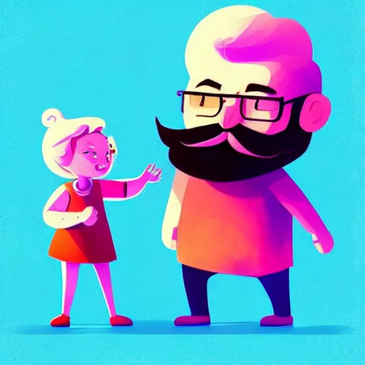 Image similar to curled perspective digital art of a cute smiling beard grandpa cartoon character with baby girl by anton fadeev