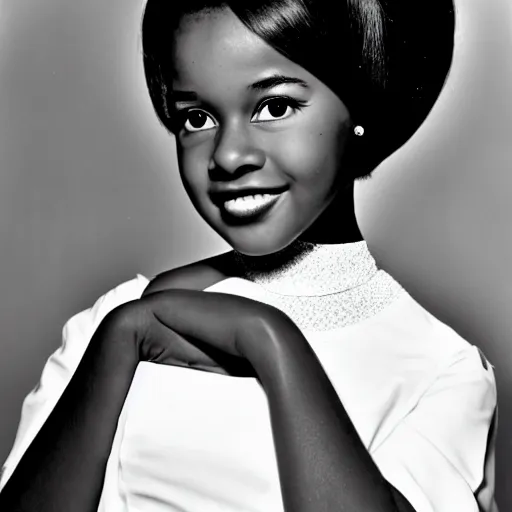 Image similar to black and white photo of a beautiful and elegant 1 9 6 5 young black actress