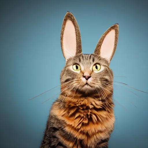 Prompt: high quality studio portrait of a cat with floppy bunny ears