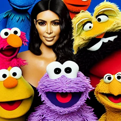 Image similar to kim kardashian as a muppet in sesame street, 8k resolution, full HD, cinematic lighting, award winning, anatomically correct