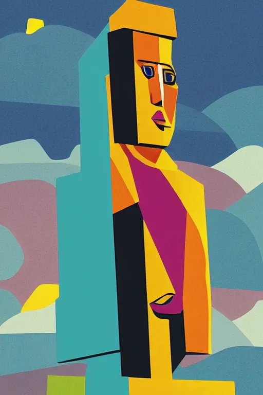 Image similar to cubist moai statue cutout digital illustration cartoon colorful beeple