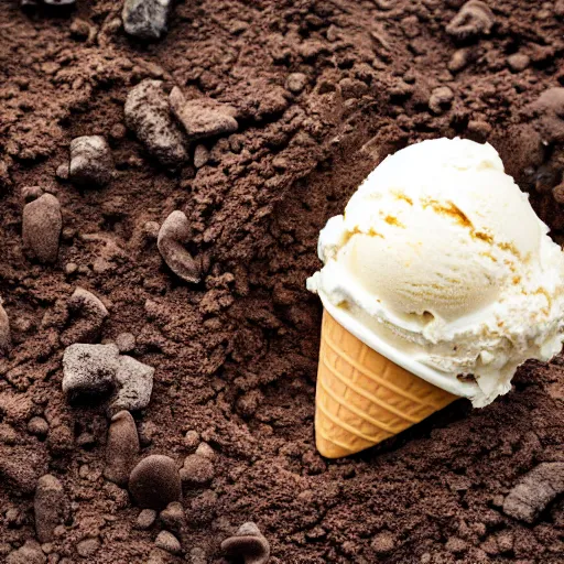 Prompt: an icecream made of dirt