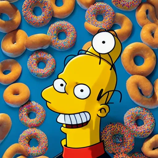 Prompt: poster of Homer Simpson as a real person dreaming of donuts by Tristan Eaton & Greg Rutkowski