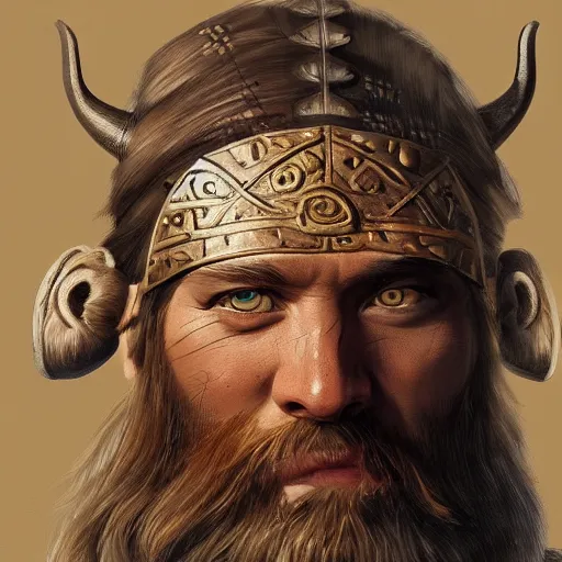 Image similar to painting portrait of a viking wearing a wood mask, artstation, ultra detailed