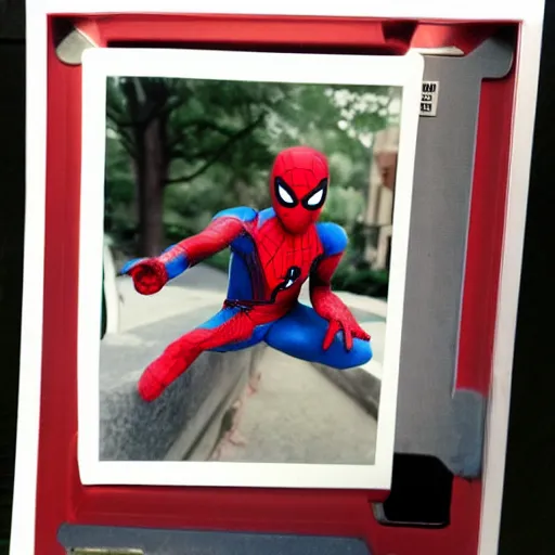 Image similar to a single iron man and spider - man hybrid, dslr, polaroid