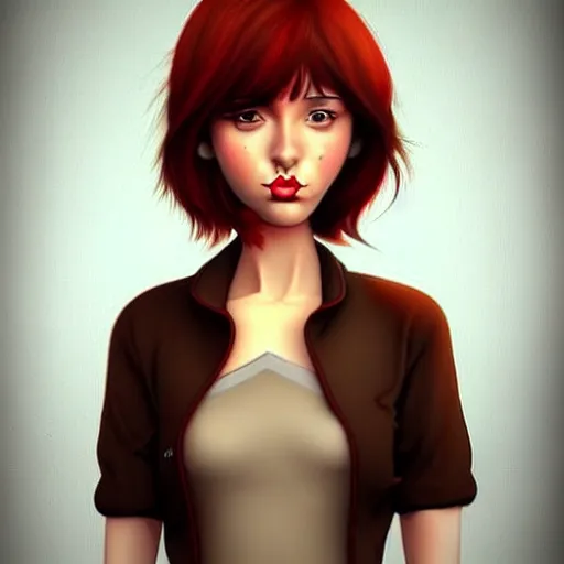 Prompt: animation character design girl, handrawn dynamic pose, french bob hair, short hair, brown eyes, realistic, 4 k!!!, art station