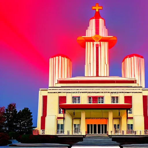 Prompt: the majestic soviet temple, sci - fi, red light, dramatic crepuscular rays, cinematic