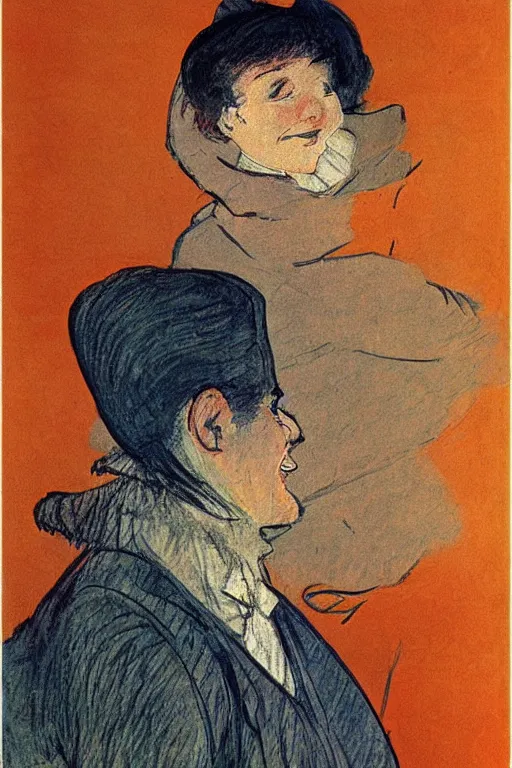 Prompt: a close up portrait a very ordinary person smiling, by Toulouse-Lautrec, poster, flat color