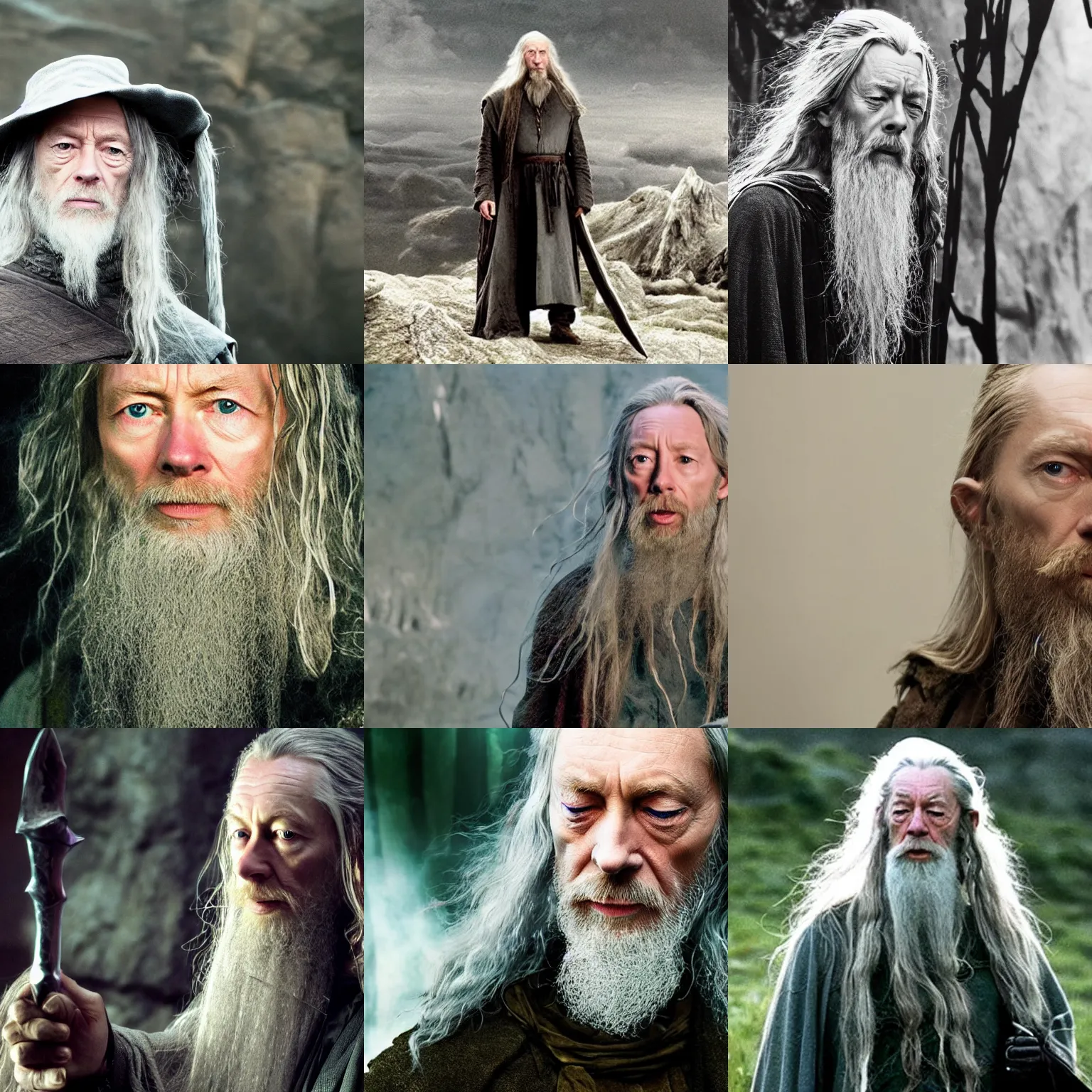 Prompt: thom yorke as gandalf, still image from lord of the rings