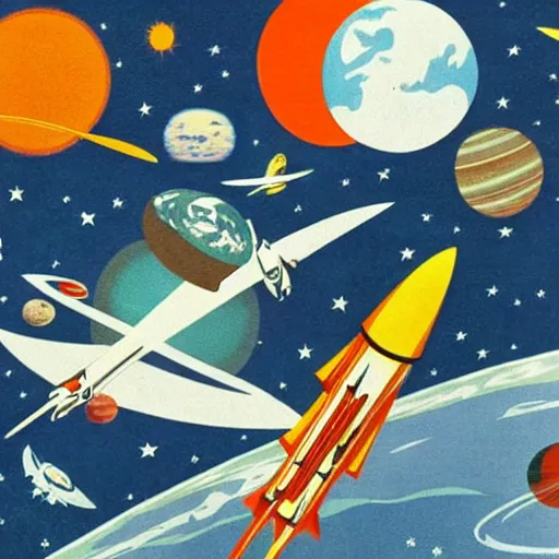 Image similar to A mid-century modern collage of Space Travel.