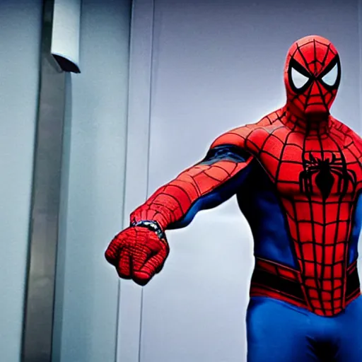 Image similar to dwayne johnson promo on ring wearing spiderman costumes