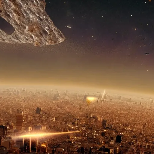 Prompt: meteorites striking the city, annihilating it, 4 k highly detailed