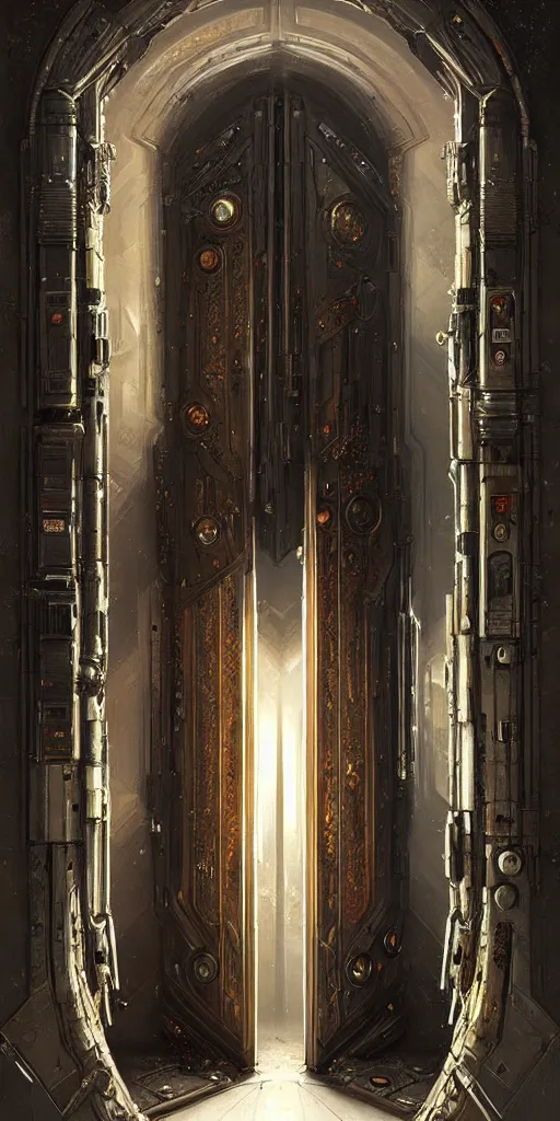 Image similar to hyper realistic ornate sci - fi double door by darek zabrocki