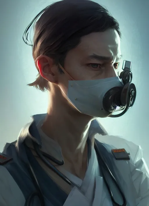 Image similar to character concept art of a dystopian doctor, key visual, realistic shaded perfect face, fine details, dystopian environment and background, by stanley artgerm lau, wlop, rossdraws, james jean, andrei riabovitchev, marc simonetti, and sakimichan, trending on artstation