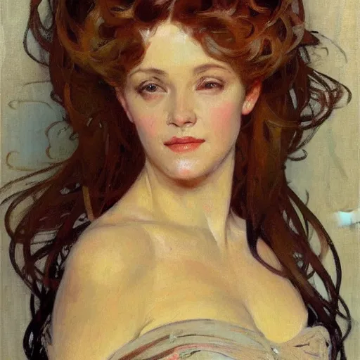 Prompt: intricately detailed portrait of a beautiful woman by gil elvgen, greg manchess, mucha