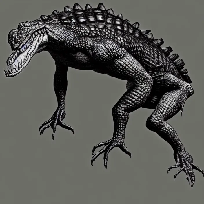 Image similar to Fusion between a crocodile and a crow, photomorph, realistic anatomy