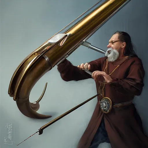 Image similar to an inllustration of a medieval blowing horn, winding horn, animal horn, by stanley artgerm lau, wlop, rossdraws, james jean, andrei riabovitchev, marc simonetti, and sakimichan, trending on artstation