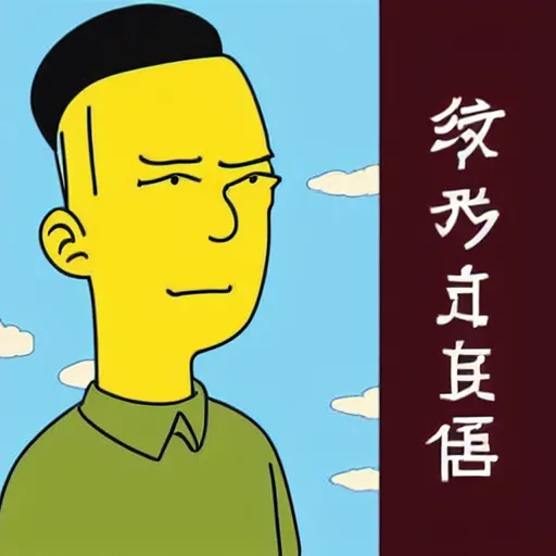 Prompt: chinese boy with buzz cut, simpsons style