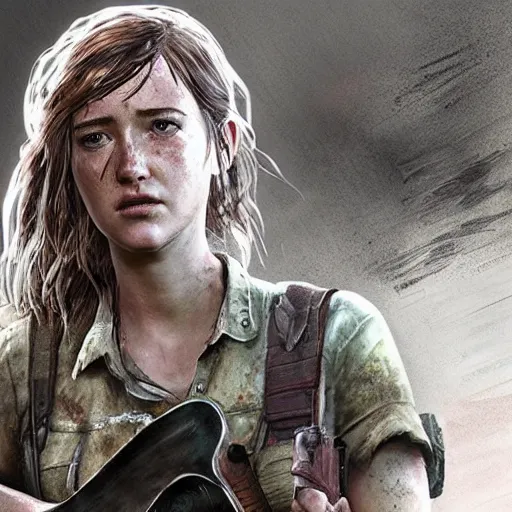 Image similar to ashley johnson as ellie in the last of us part 2, highly detailed concept art