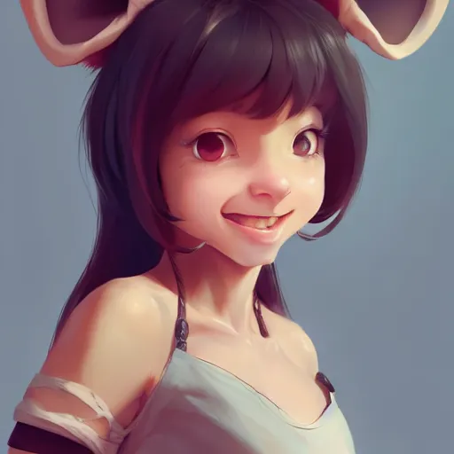 Image similar to character design portrait of a cute anthropomorphic furry rat girl with rat ears, looking at the camera, smiling, 4 k, concept art, by wlop, ilya kuvshinov, artgerm, krenz cushart, pixiv.