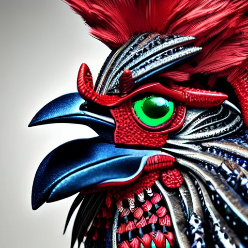 Prompt: portrait of an punk rock rooster, intricate. detailed, octane render, trending on artstation, hyper realism, 4k.