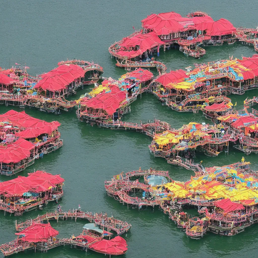 Prompt: the iconic hong kong floating restaurant jumbo kingdom has relocated to singapore