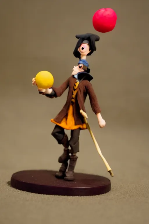 Image similar to harry potter playing quidditch, claymation, stop motion, shallow depth of field, miniatures