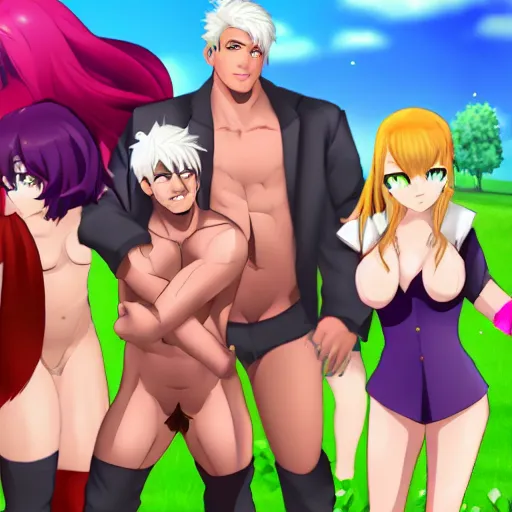 Image similar to huniepop but it is all dudes