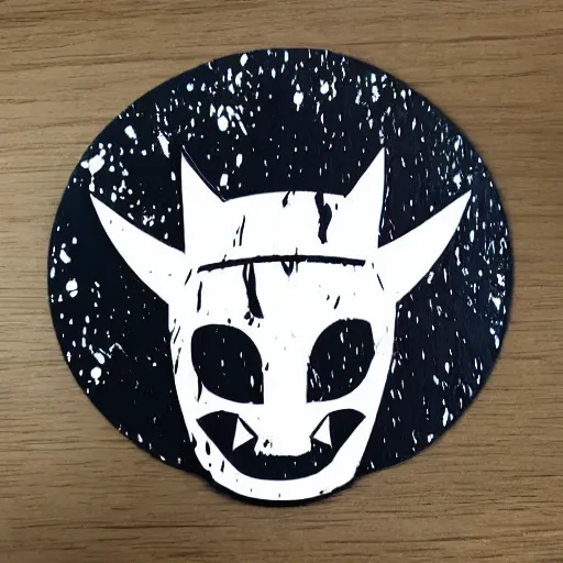 Image similar to die cut sticker, princess mononoke mask, splatter paint