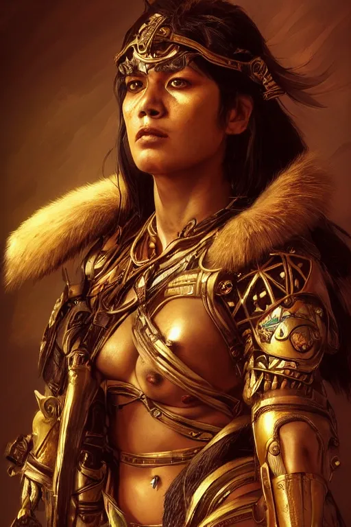 Prompt: portrait of a female Amazon warrior looking fierce and crying, sci-fi, fantasy, intricate, dramatic studio lighting, highly detailed, high contrast, backlit, cgsociety, artstation, octane render, unreal engine, concept art, sharp focus, art by artgerm and greg rutkowski and alphonse mucha