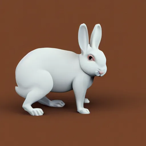 Prompt: 3 d model of a rabbit standing on its hind legs, front view, empty background