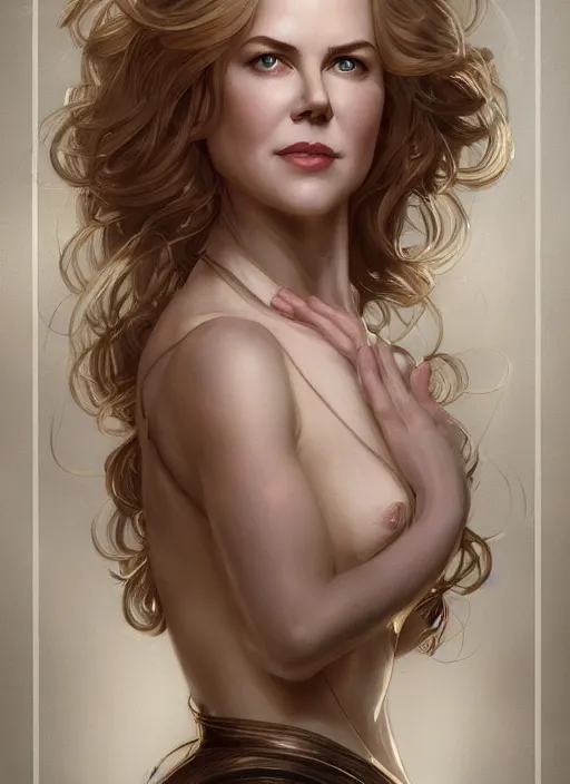 Image similar to symmetry!! young nicole kidman, machine parts embedded into face, intricate, elegant, highly detailed, digital painting, artstation, concept art, smooth, sharp focus, illustration, art by artgerm and greg rutkowski and alphonse mucha, 8 k